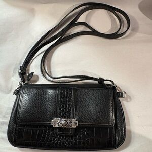 Vintage Brighton crossbody wallet purse black w/silvertone design hardware